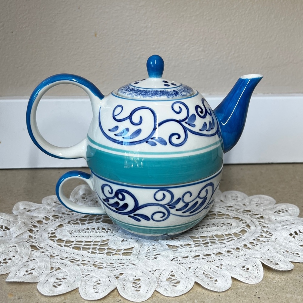 Herman Dodge & Son Handpainted in Thailand Vintage Stacking Ceramic Teapot Cup